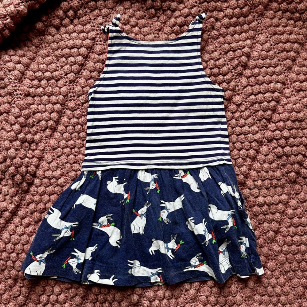 Mini Boden Blue Stripe Bunny Dress Size 3-4 - Picture 2 of 3